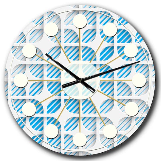 Designart 3D White & Blue Pattern II Mid-Century Modern Wall Clock